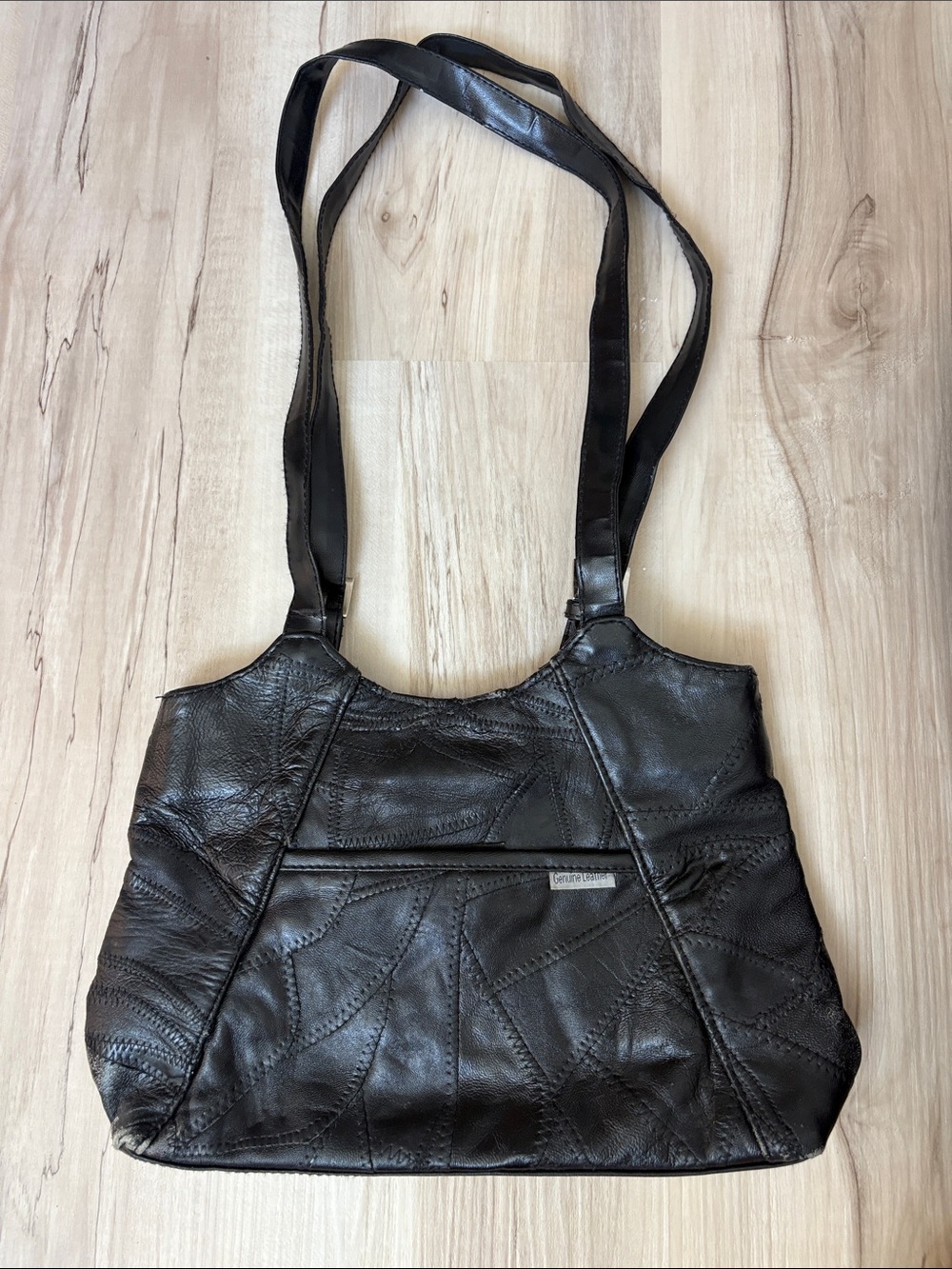 Vintage Black Leather Patchwork Shoulder Bag